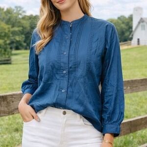 U2 Tecovas Womens Blue Button Up Blouse Navy Small Western Rodeo